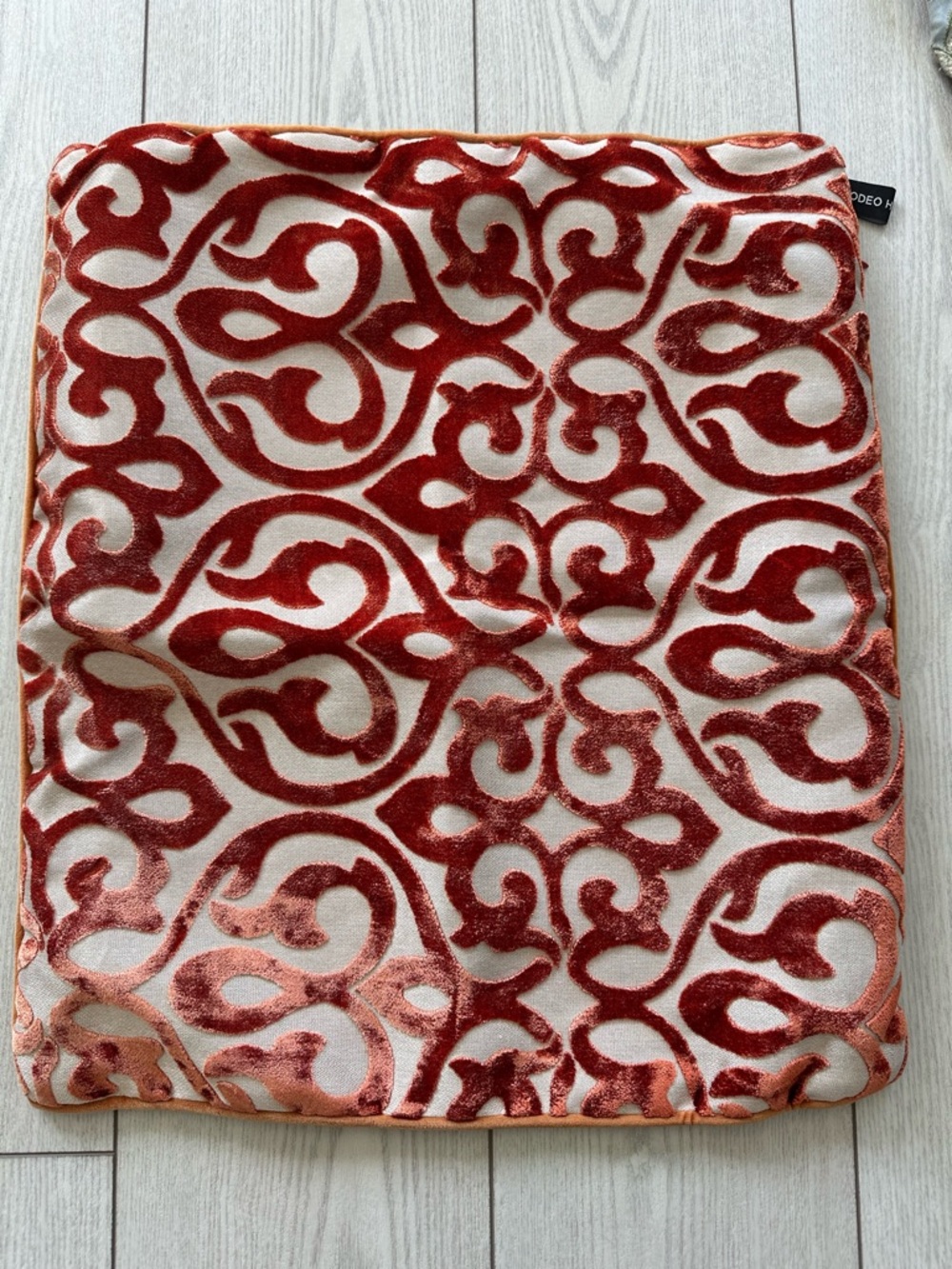 Velvet Burnt Orange Scroll Print Pillow Cover